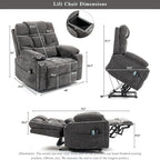 Power Lift Recliner for Elderly Adults, Dual Motor Lay Flat Lift Chair with Heat Massage, Cup Holder & Wireless Phone Charger, USB Type C Charging, Big Tall 400 lbs