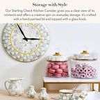 MACKENZIE-CHILDS Sterling Check Kitchen Canister, Decorative Gray-and-White Glass Storage Jar with Lid, Small