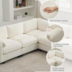 87'' V-Shaped Sectional Sofa Couch, 5-Seater Modular Couches for Living Room, Corduroy Deep Seat Cloud Sofa with Center Stitched, Beige