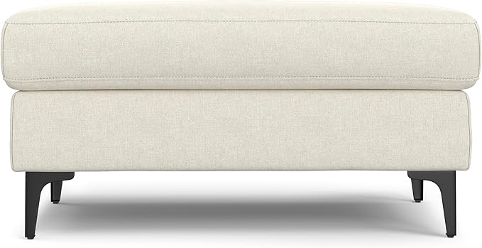SIMPLIHOME Ava Ottoman in 100% Recycled Polyester Tightly Woven Performance Fabric, Cream, 36-inch Wide, Mid-Century Modern Style Multipurpose Table or Footrest Ottoman, Assembled,for Living Room