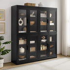 Crosley Furniture Essen 2-Piece Glass Door Kitchen Pantry Storage Cabinet Set, Living Room, Entryway, Black