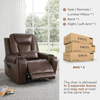 CHITA Electric Power Lift Recliner Chair for Elderly with Massage and Heat, Large Lay Flat Genuine Leather Recliner Chair with Cup Holders, USB Ports, Power Headrest, Independent Backrest, Dark Brown