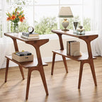 Tribesigns Wood End Table, Farmhouse Narrow Side Table with Storage Shelves, 2-Tier Slim Couch Side Table for Living Room, Long Bedside Table for Bedroom, Small Spaces, Rustic Brown