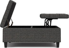 SIMPLIHOME Harrison 40 inch Wide Transitional Square Large Coffee Table Storage Ottoman in Ebony Polyester Tweed, Assembled, for The Living Room and Bedroom