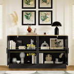 Black Sideboard Buffet with 4 Doors, Accent Coffee Bar, Kitchen Cabinet for Living Room, Kitchen or Hallway