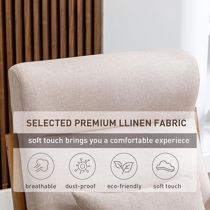 ANJHOME Mid Century Modern Accent Chair with High Back, Single Lounge Armchair with Solid Wood Frame, Comfy Reading Chair for Living Room, Easy Assembly