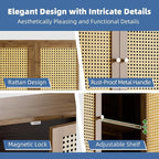 HITNET Bamboo Medicine Cabinet, Wall Mounted Bathroom Cabinet with Adjustable Shelf, Double Rattan Door Hanging Storage Organizer Over Toilet for Entryway, Laundry Room (Walnut)