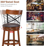 COSTWAY Bar Stool Set of 4, 360-Degree Swivel Solid Wood Stools with Soft Cushion & Backrest, 29.5” Height Kitchen Counter Bar Stools for Kitchen Island, Pub, and Restaurant (4, 29in)