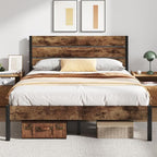Queen Bed with Headboard and Footboard, with Under Bed Storage, All-Metal Support System, No Box Spring Needed, Easy Assembly, Vintage Brown