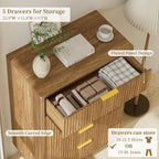 LYNSOM Fluted Dresser and Nightstand Sets 3 Piece, 5-Drawers Dresser and 2-Drawer Nightstands Set of 2, Wood Bedroom Furniture Set for Home, Bedroom, Hallway, Natural Oak