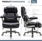 Big and Tall Office Chair 700lbs- Large High Back Executive Computer Desk Chair with 3D Flip-Up Arms, Adjustable Lumbar Support, Extra Wide Plus Size Seat, Heavy Duty Metal Base & Quiet Rubber Wheels
