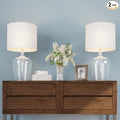 Lavish Home Glass Cloche Table Lamps – Set of 2 Modern Farmhouse Accent Lights with LED Bulbs – Home Décor for Bedroom, Living Room, or Office