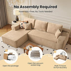 104" Cloud Sectional Couch with Chaise, Boneless L-Shaped Cloud Couch with Deep Seat, Corduroy Modern Minimalist Sofa, Assembly Free Comfy Sofa for Office Living Room Apartment(Camel, Left Chaise)