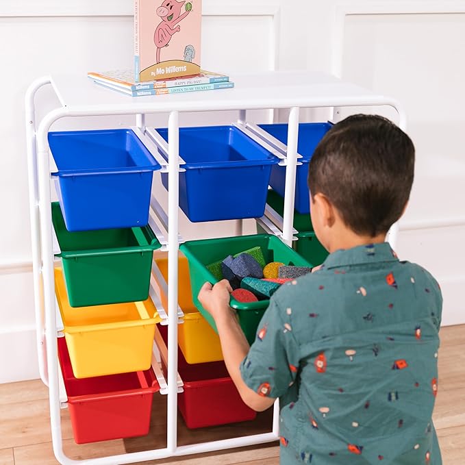ECR4Kids 4-Tier Storage Rack with 12 Cubby Bins 4x3, Multipurpose Organization, Primary
