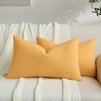 FUTEI Mustard Yellow Chenille Throw Pillow Covers 12x20 Inch Set of 2,Soft Striped & Diamond Textured Lumbar Pillow Cases,Modern Home Decor for Couch Living Room