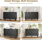 6 Drawer Dresser, Modern Fluted Storage Dresser with Deep Drawers and Metal Handles, Wood Chest of Drawers Storage Organizer for Bedroom, Living Room, Hallway (Black)