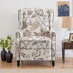 UIXE Pushback Recliner Chair, Fabric Upholstered Armchair Push Back Accent Chair for Living Room, Rivet Trim Home Theater Single Sofa Bedroom Reading Seat with Footrest - Beige Plants