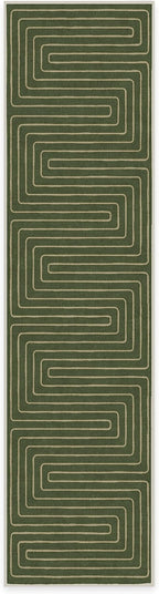 RUGGABLE x Jonathan Adler Machine Washable Modern Runner Rug – Labyrinth Fern Green 2.5x10, Stain-Resistant, Non-Slip – Washable Rug for Hallway, Entryway, Living Room & Kitchen–with Standard Pad