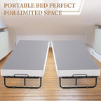 Folding Bed with Memory Foam Mattress, Portable Rollaway Guest Beds on Wheels, 75"x31" Twin Size Space-Saving Cot-Size Bed for Adults with Easy Assembly Metal Frame (Grey)