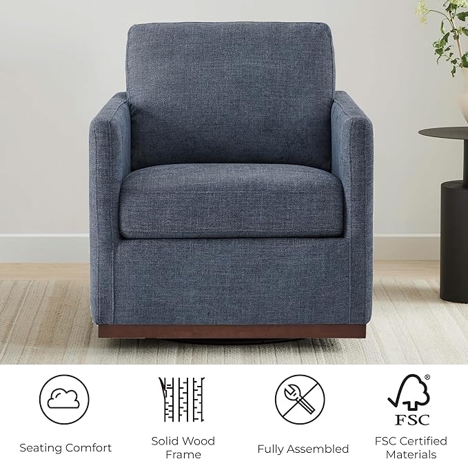 CHITA Swivel Accent Chair, FSC Certified Mid Century Modern Arm Chair for Living Room and Bedroom, Fully Assembled, Blue