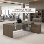 L Shape Executive Office Desk with Reversible Cabinets, Lockable Drawers, Cable Box & Privacy Panel – Modern Wood Grain Desk for Home Office or Business Use(Walnut,63" L*32" W*30" H)