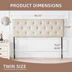 Linen Upholstered Headboard Twin Size, Diamond Tufting Solid Wood Twin XL Headboard Only, Adjustable Height from 37” to 51” Head Board, Dorm Bed Frame or Wall Mount Headboards, Beige