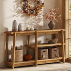 LITTLE TREE Solid Wood Console Table, 63-Inch Farmhouse Sofa Table Behind Couch, 3-Tier Entryway Table with Storage, for Living Room, Hallway in Warm Wood Color