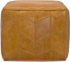 SIMPLIHOME Morden Contemporary Square Pouf in Brown Genuine Leather for The Living Room, Bedroom and Kids Room