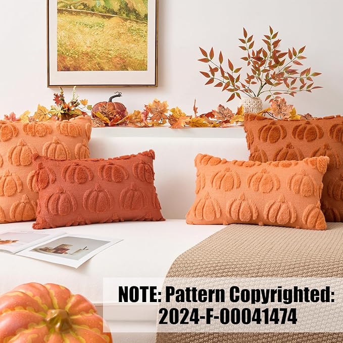 Kevin Textile Fall Pillow Covers 20x20 Inch Set of 2 Soft Pumpkins Decorative Square Pillowcases Plush Autumn Faux Fur Cushions Harvest Gift for Couch Sofa Chair Bedroom Home Decor, Brown