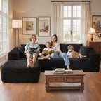 106" Cloud Sectional Couch with Chaise Lounge,L Shaped Modular Modern Sofa,Comfy Corduroy Fluffy Sofa with Deep Seat,No Assembly Required Couch for Living Room(Left,Plush Corduroy,Black)