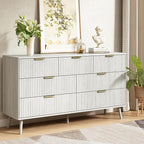 CARPETNAL Fluted 7 Drawer Dresser for Bedroom, 55" Wide Wooden Chest of Drawers with Rounded Corners, Gold Handles, Modern Storage Organizer for Bedroom, Hallway(White)