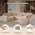 Cloud Sectional Couch with Loveseat, Boneless U-Shaped Cloud Couch with Deep Seat, Soft Plush Modern Minimalist Sofa, Assembly Free Modular Floor Sofa for Office Living Room Apartment, Beige