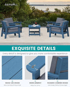 SERWALL Outdoor Patio Furniture Set, 5 Piece HDPE Patio Conversation Sets, All-Weather Wood-Like Outdoor Couch Loveseat and Coffee Table with Thick Cushions for Porch Balcony Garden Backyard