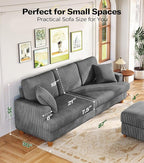 Kidirect 87in Corduroy Couch, Sofa No Tool Assembly, Comfy Couches for Living Room 21in Deeper Seats, Corduroy Sofas for Living Room with 2 Pillows, Oversized Loveseat Sofa, Boho Love Seat Grey Couch