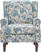 UIXE High Back Floral Accent Chair, Fabric Upholstered Armchair Wingback Arm Chair for Living Room, Nailhead Trim Single Sofa Bedroom Side Reading Seat with Retro Solid Wood Legs - Boho Blue