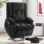 Power Lift Recliner Chair for Adults Oversized Infinite Position Lift Chair for Elderly W/Massage & Heat, Lay Flat Recliner, One-Touch Reset, Cup Holders, Lumbar Pillow, Fabric (Premium, Light Grey)