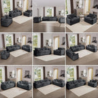 mikibama Luxury 3 Piece Sofa Set, 3-Seater & 2 Single Sofa Set, Modern Corduroy Comfy Cloud Couches Set for Living Room Office with 2 Armrest Pillows and 5 Toss Pillows, Grey