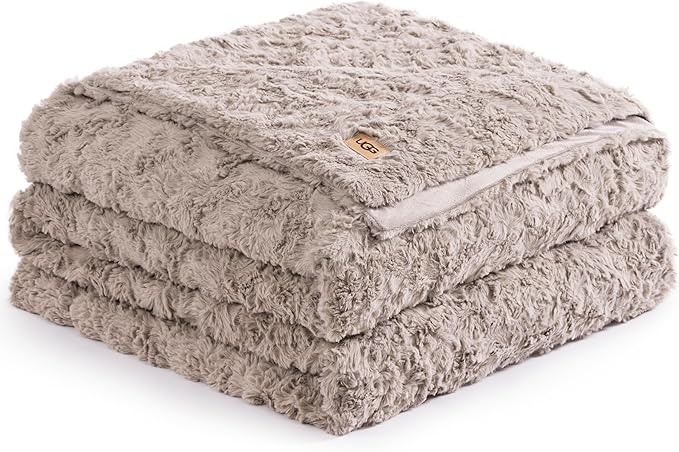 UGG Faux Fur Full/Queen Size Blanket, Double-Sided Warm Cozy Blanket, Extra Large Throw for Sofa, Washable Bedding for Full or Queen Size Bed, Cute Room Decor, 90" x 90", Oyster Brown (Adalee)