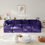 138" Boneless Cloud Couch Modular Sectional Sofa with Deep Seat for Living Room, L Shape Couch with Ottoman, Snowflake Cloth and 40D Memory Sponge，2 Throw Pillows (Purple, 4 Seater+4 Ottoman)