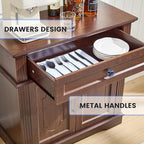 Farmhouse Storage Cabinet with 2 Doors and 1 Drawer, Adjustable Shelf, Freestanding Kitchen Pantry Cabinet, Modern Buffet Sideboard Coffee Bar Cabinet Living Room Bathroom Dining Room Cherry