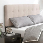 Giantex Linen Upholstered Headboard, Adjustable Width Button Tufted Headboard Only with Solid Wood Legs, Attach Frame, Modern Headboards for Queen Full Size Bed, Beige