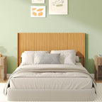 COCO DESIGN Queen Size Headboard Only, 64.3" Wide Wooden Headboard, Mid Century Modern Farmhouse Boho HeadBoard, Fluted Panel, Wingback Design, Wall Mount, Natural