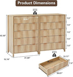5 Drawer Double Dresser for Bedroom, Modern Wide Chest of Drawers with Fluted Panel Design,Wood Storage Dressers Chest of Drawers for Bedroom Living Room Hallway Closet,Natural,2 Sets