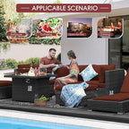 NICESOUL 6 Piece Modern Outdoor Conversation Set with Fireplace Natural Gas/Propane, 29.3'' High Back Deep Wide Seat Sofa Couches for Garden, Oversized Patio Sectionals, 2 Color Cushion Wine & Grey