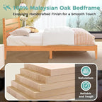 Solid Wood Full Bed Frame, Farmhouse Platform Bed with Ladder Headboard, Malaysian Oak Platform Bed Frames with Wood Foundation, Noise-Free, Easy Installation, Full Size, Rustic Pine