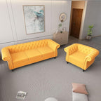 Living Room Chair, Modern Velvet Chesterfield Sofa Chair, Mid Century Single Sofa Couch Chair with Tufted Back and Rolled Arms, Accent Sofa Chair for Living Room Apartment, Yellow