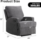 INZOY Manual Recliner with Thicker Backrest, Soft Fabric Manual Recliner with Overstuffed Cushion, Heavy Duty Reclining Sofa for Living Room Bedroom Apartment, Grey