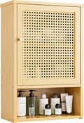 Bathroom Wall Cabinet, Bamboo Over-The-Toilet Storage Organizer with Rattan Doors and Adjustable Shelf, Space Saver Medicine Cabinet for Laundry, Kitchen, Living Room (Natural)