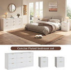 3-Piece Modern Bedroom Furniture Set, Wide 9-Drawer Dresser & 2-Drawer Nightstands Set of 2, Natural Wood Dresser and Nightstand Sets for Bedroom, Hallway, White