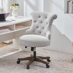 Home Office Adjustable Height Swivel Chair With Wheels - Linen Fabric Upholstered Computer Desk With Wooden Legs - Comfortable Armless for Study Studio (Light Grey)